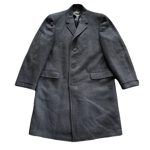 Hart Schaffner & Marx Saxony Herringbone Wool Overcoat Gray Men's 46R Approx